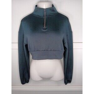 NWT Gilly Hicks Go Cooldown Cropped 1/4 Zip Pullover Size XS Black Long Sleeve